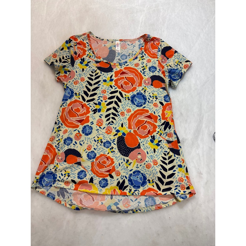 LuLaRoe Amelia Dress Floral Roses Blue Orange Ivory‎ Short Sleeve Tunic